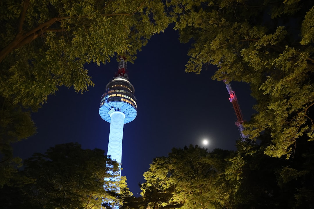 N Seoul Tower night view love locks fence romantic